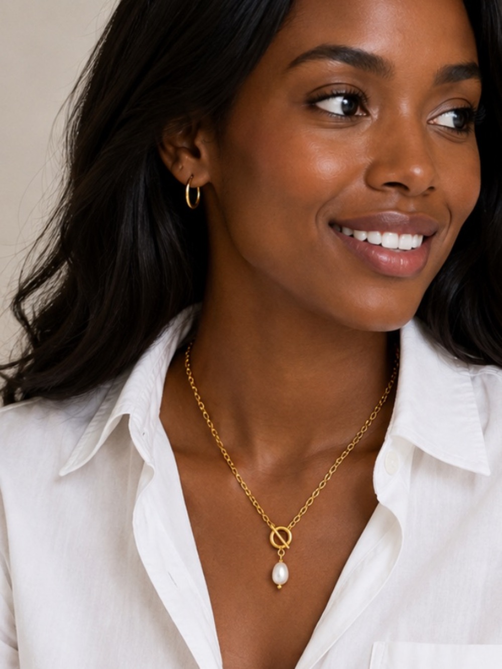 New Pearl Gold Toggle Necklace 5019 NWOT
